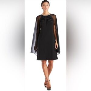 Beautiful NWT R&M Richard Size 18W Crew Neck Capelet Long Sleeve Chiffon Dress